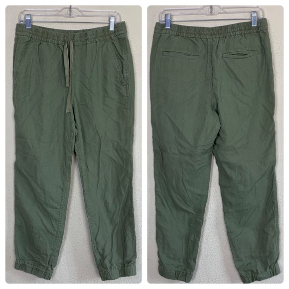 J Crew Linen Blend Olive Green Cropped Lightweight Elastic Waist Jogger Pants 6